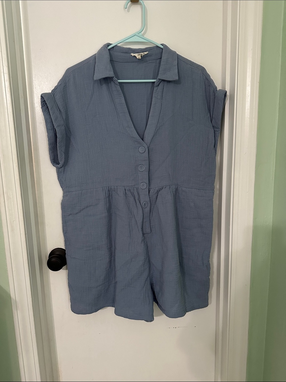 entro Dusty Blue Collared Button Romper